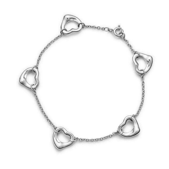 Tiffany Elsa Peretti Five Station Open Heart Bracelet - Silver - 7” - Picture 2 of 13